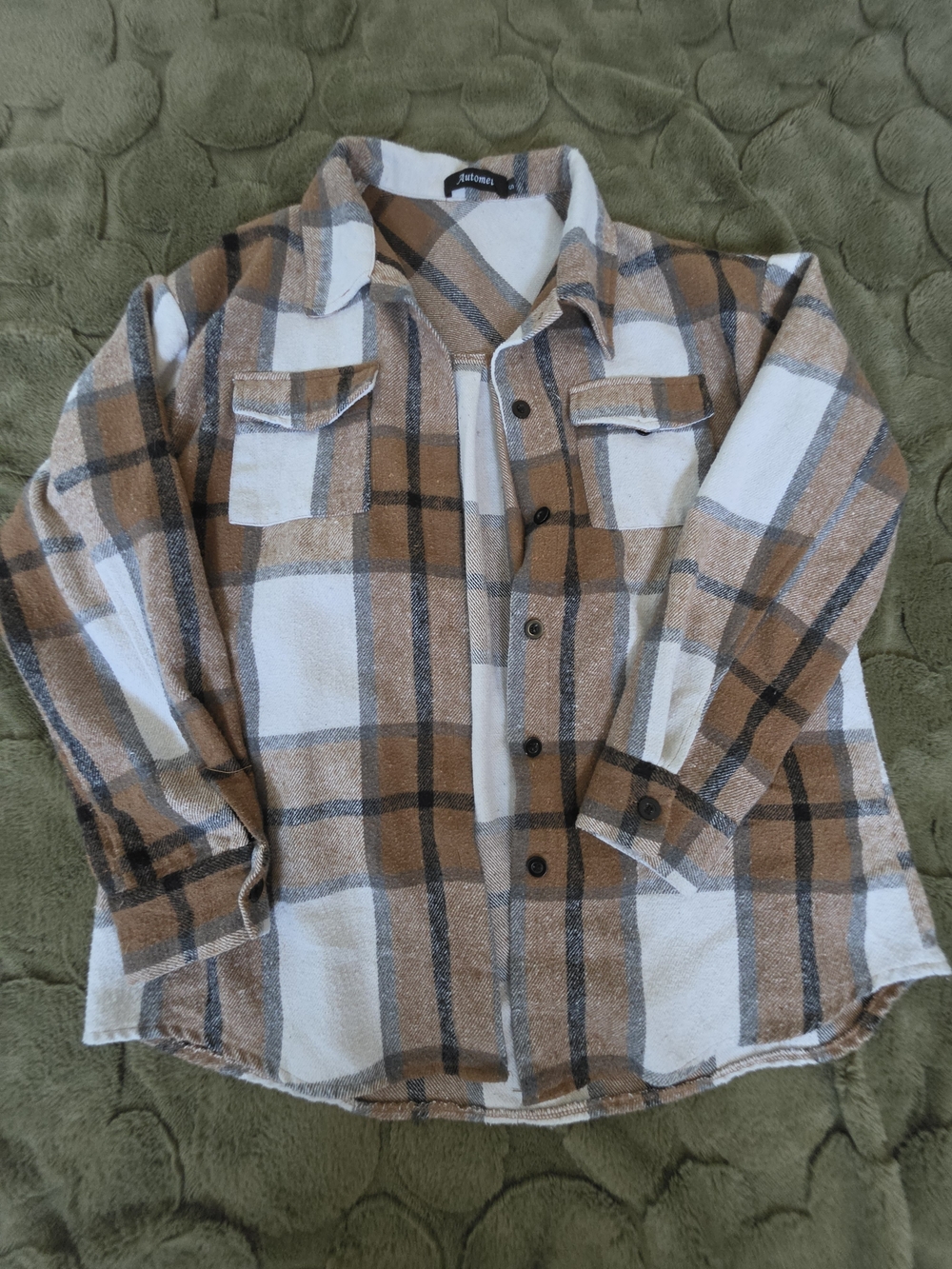 Plaid Button-Down Shirt Jacket in Brown & White - Casual Layering Top
